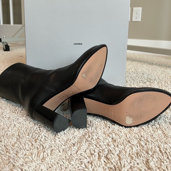 LEGRES Black Leather Block Heel Point Toe Ankle Boots EU 37 - Picture 4 of 10
